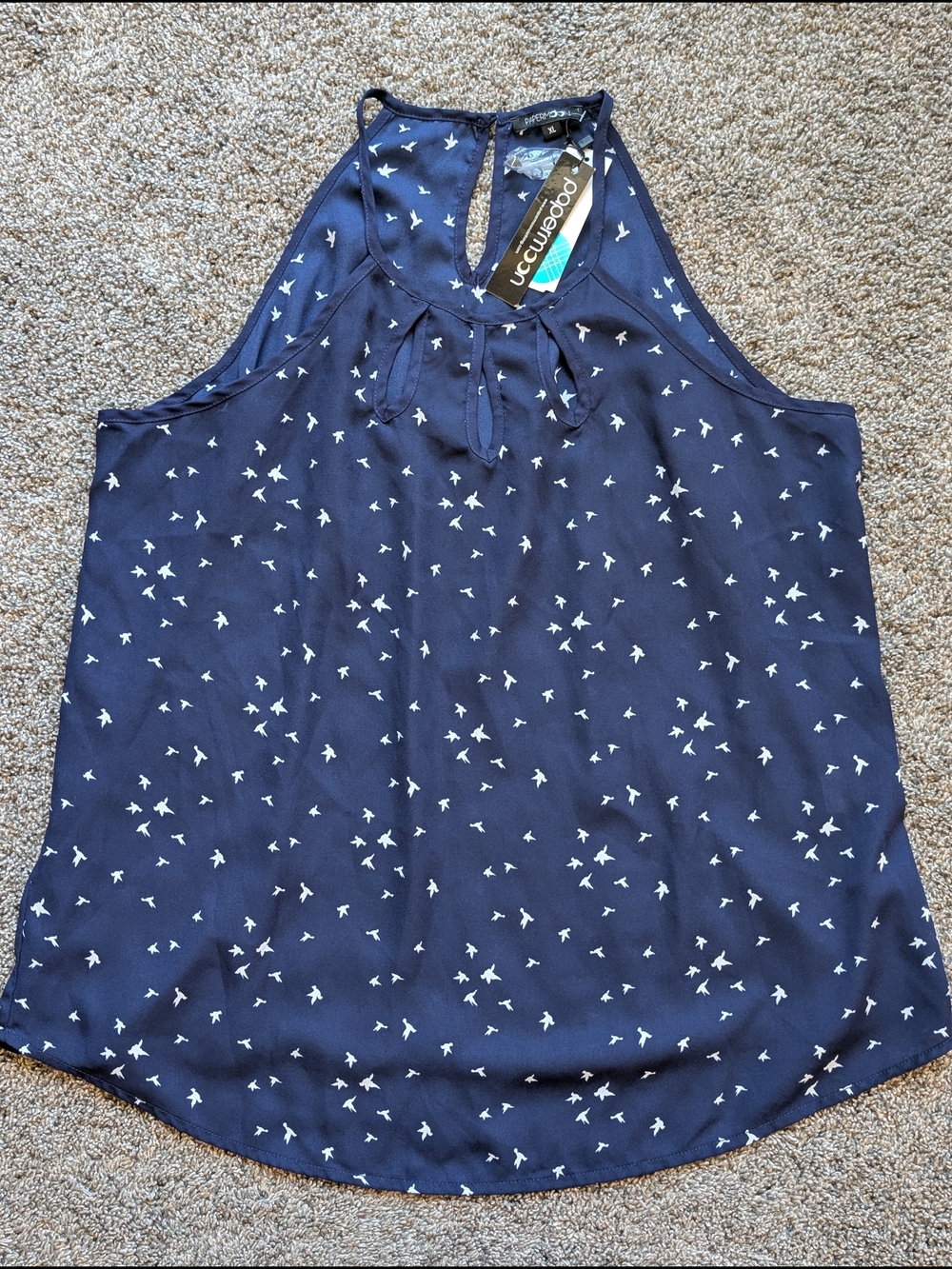 Papermoon Navy and White Bird-Print Halter Camisole